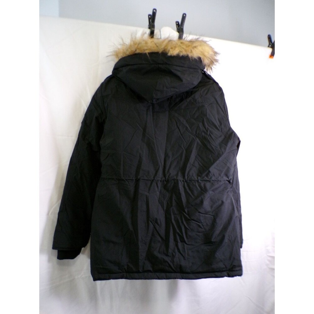 wantdo Women's Black Parka Coat GOV04 Size L Faux Fur Hood Mid-Length - Picture 3 of 3